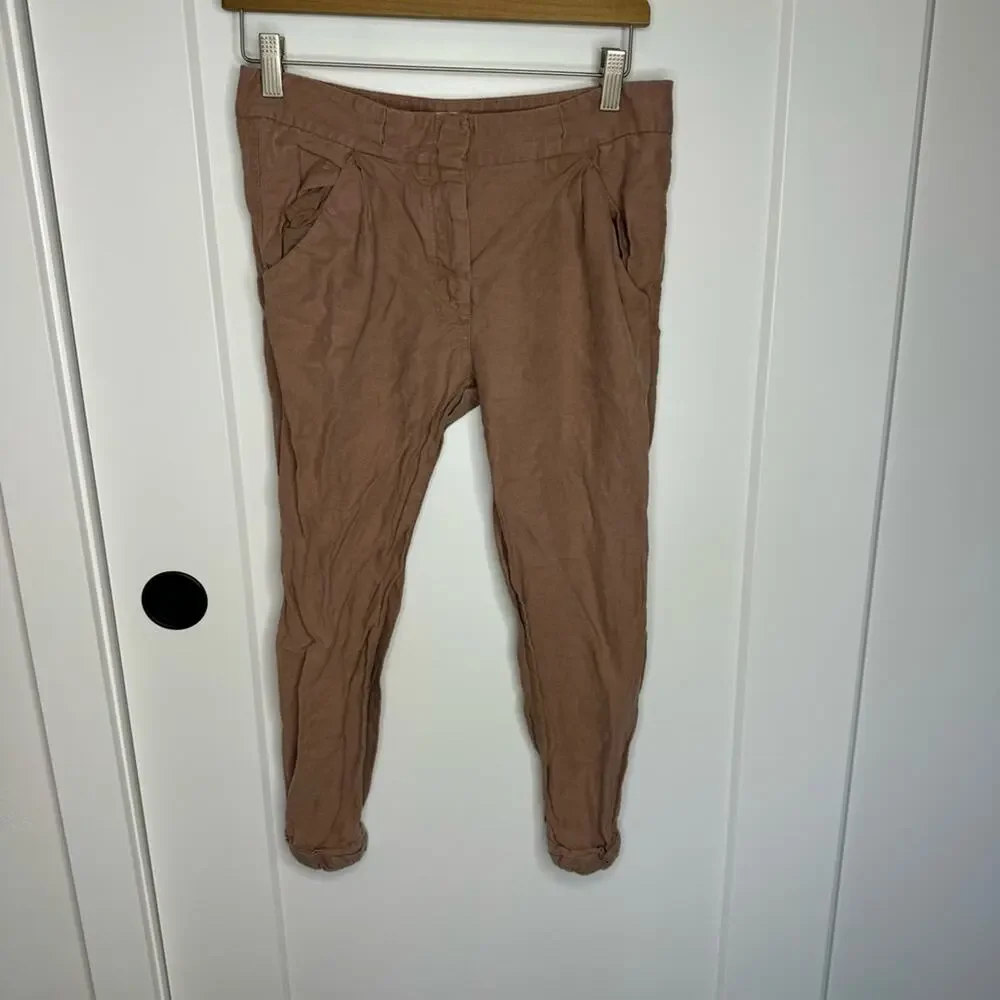 Aritzia Wilfred Allant Pink Cropped Cuff Linen Blend Pants Size 2